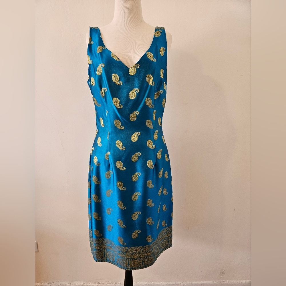 Elegant Blue and Gold Paisley Dress